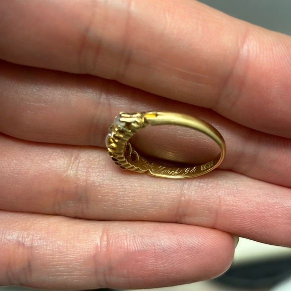 Antique c1894 18kt yellow gold diamonds and pearls ring - Picture 3 of 6